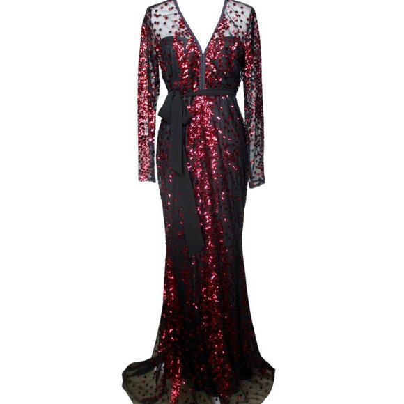 Long sleeve maxi dress with sequins burgundy color size 8 US Christmas/New Year' - Picture 5 of 6